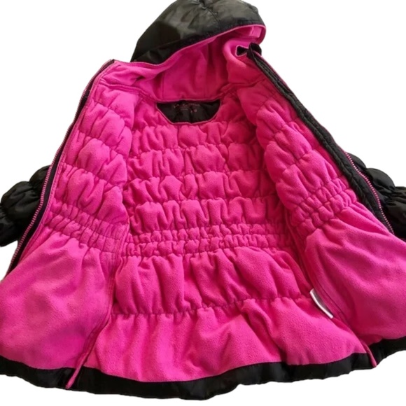 HAWKE&CO Girls Youth 7/8 Puffer Down Hooded Winter Jacket Fleece lined Blk Pink - Picture 5 of 10